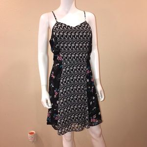 Xhilaration Mini Dress Size Large Junior Spaghetti Straps Black White Romantic
